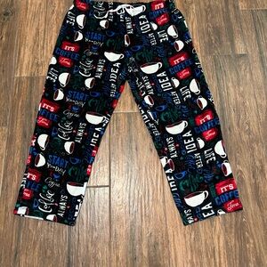 Kids Coffee-Print Fleece Pajama Pants - Black/Multi